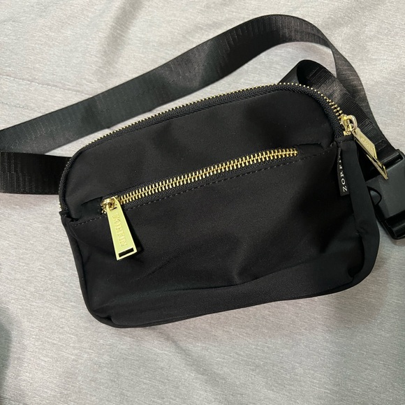 Handbags - Black Crossbody Sling Bag with Gold Zippers